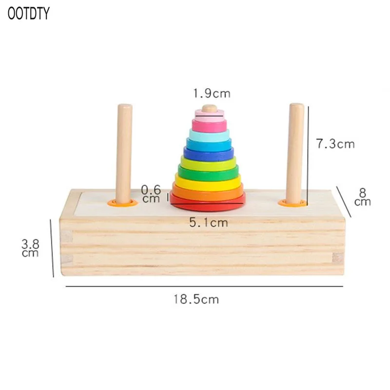 

OOTDTY Hanoi Tower Kids Educational Toys Wooden Early Learning Classic Mathematical Puzzle Toy for Children