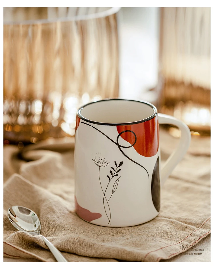 

Nordic Modern Mug Creative Fashion Breakfast Cup Office Water Ceramic Couple Gift Tazas Originales With Lid Teaware ED50MK