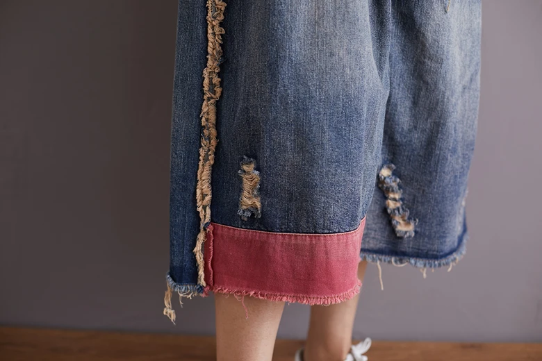 

Literary Korean Style Skirt Women Denim Long Maxi Skirts For Women Colorful Skirt Patchwork Pockets Woman Clothes Jupe Femme