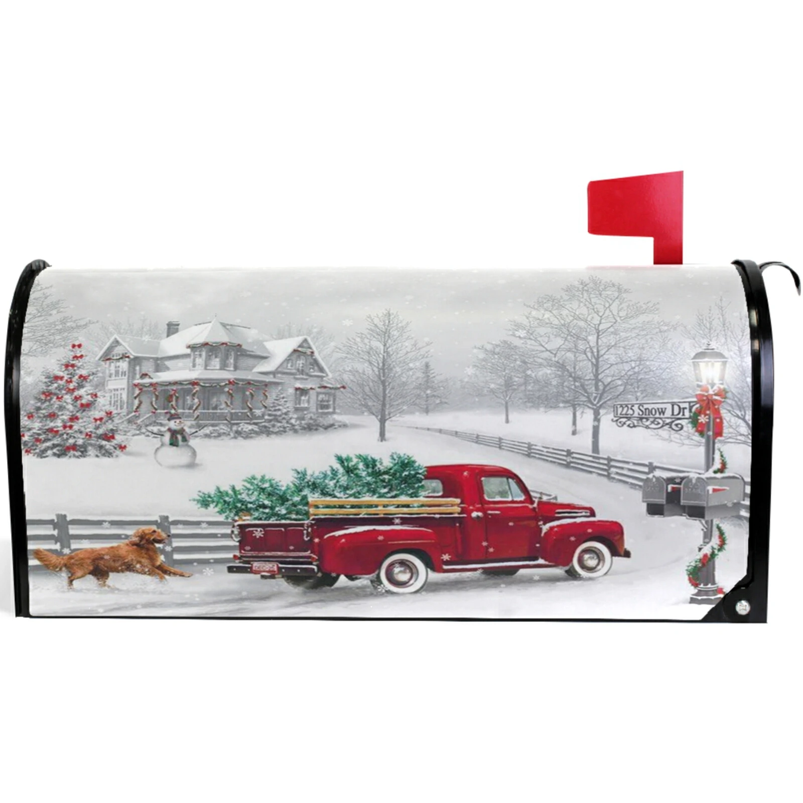 

Winter Red Truck Christmas Tree Magnetic Mailbox Cover Standard Size Letter Post Box Cover Decor Welcome Home Garden Outdoor