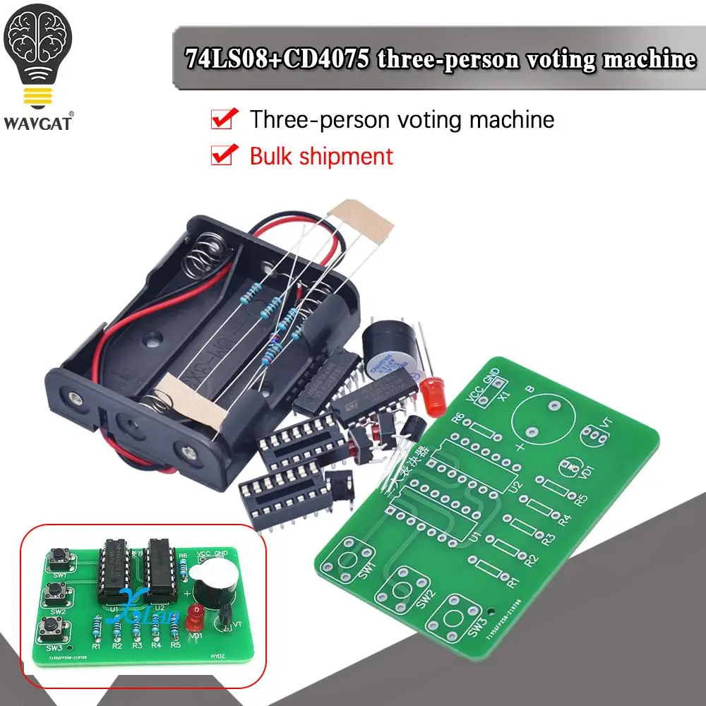 Three-person voting machine learning welding kit three-person voting machine 74LS08+ CD4075 digital circuit training DIY