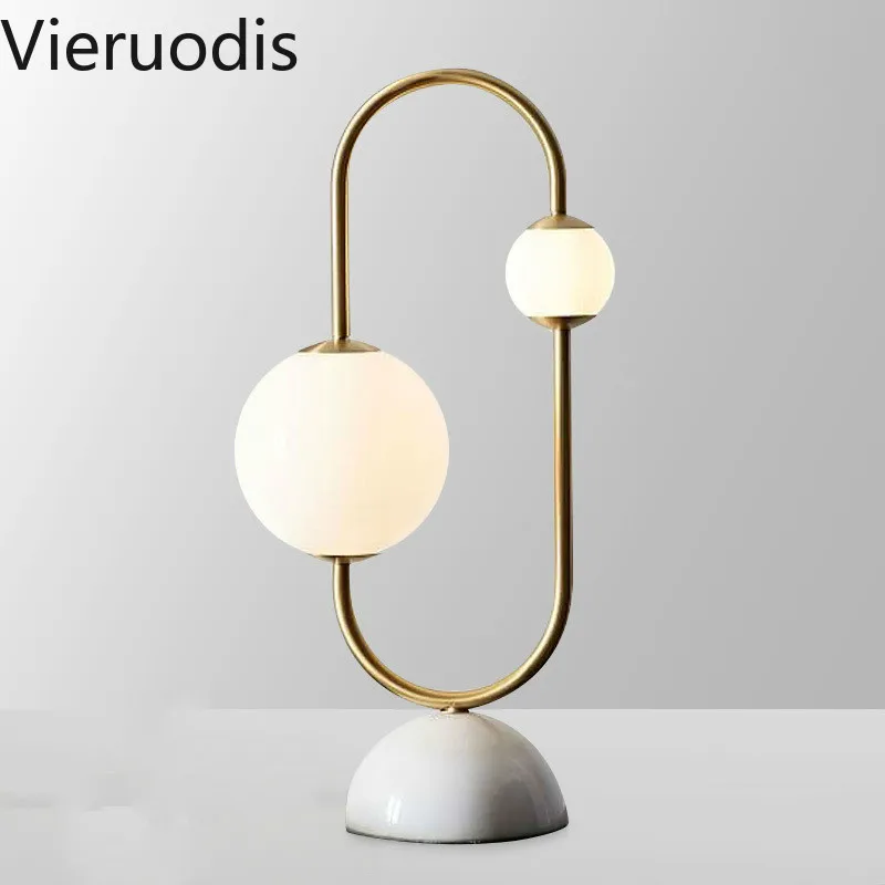 

Настольная лампа в скандинавском стиле, креативный светильник с двойным стеклянным шариком, мрамор, для гостиной, художественные декоратив...