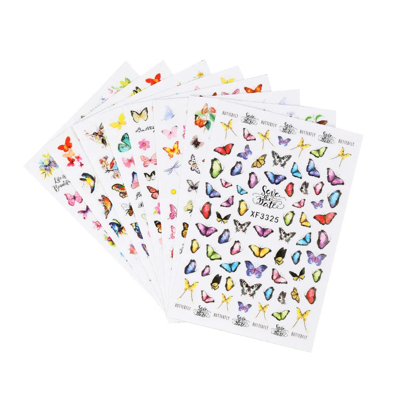 

3D Butterfly Nail Art Stickers Self-adhesive Sliders Nail Transfer Decals Foils Wraps Decorations DIY Manicure Accessories F699