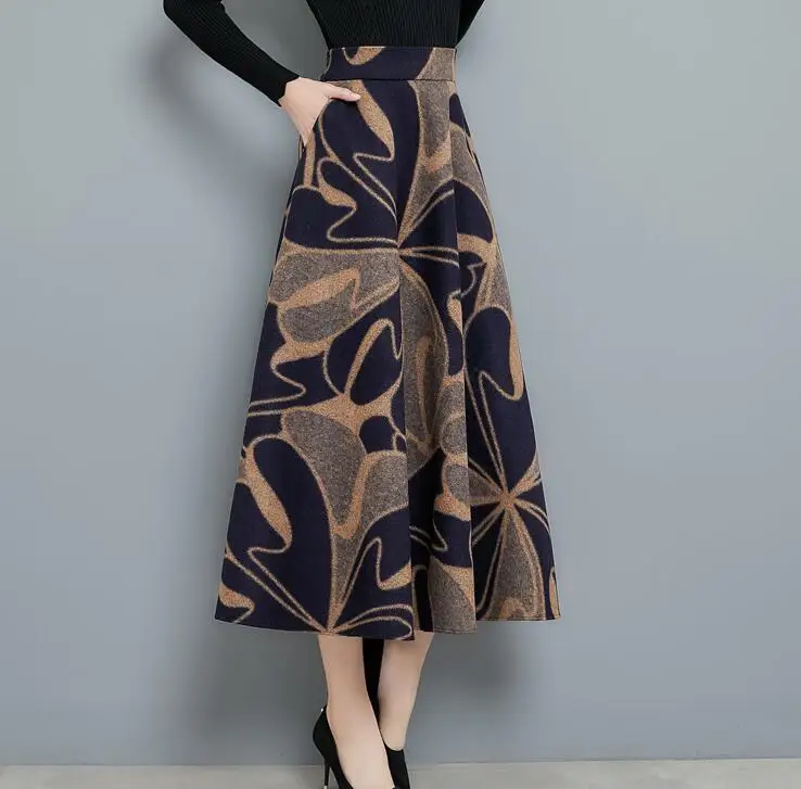 Abstract the flower M-4XL винтажная шерстяная Женская юбка Макси Зима Высокая талия женский шерстяной Плюс Размер юбка женская - Цвет: Abstract the flower