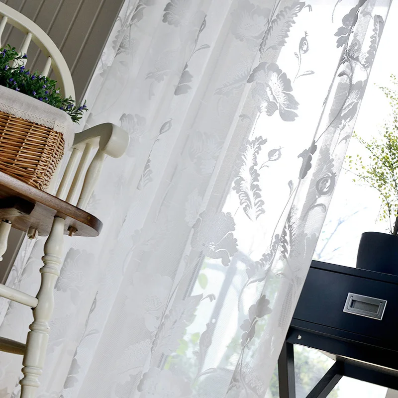 Цветочная занавеска для двери роскошная задняя прозрачная Тюлевая белого цвета