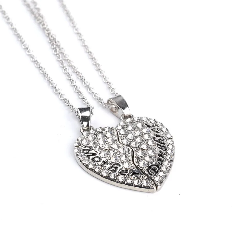 

Women Girl Mother & Daughter Crystal Heart Necklace Pendant Set for Mother Day Gifts