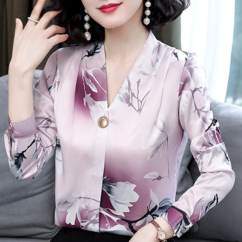 

Блузка Для женщин Blusas Mujer De Moda 2021 с v-образным вырезом офисная блузка Для женщин топы с длинными рукавами и принтом Шифоновая блузка рубашка Д...