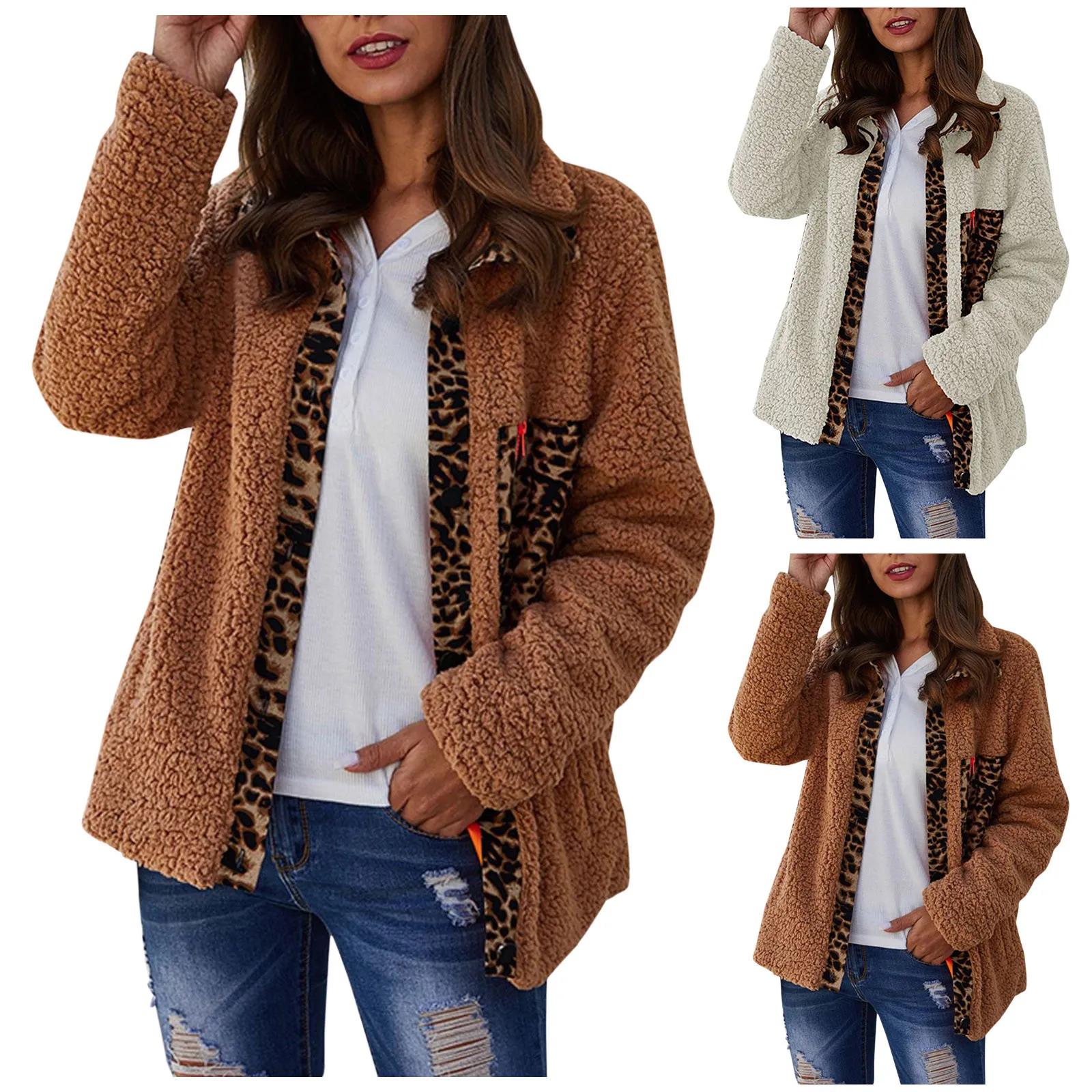 

Women Hooded Solid Sweatshirts Jackets Winter Warm Soft Wool Coat Top Pockets Cotton Solid Warm Coat Outwear Jacket Coat