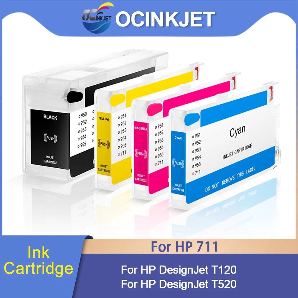

OCINKJET 4PCS Refillable Ink Cartridge With Permanent Chip With No Ink For HP 711 For HP DesignJet T120 For HP DesignJet T520