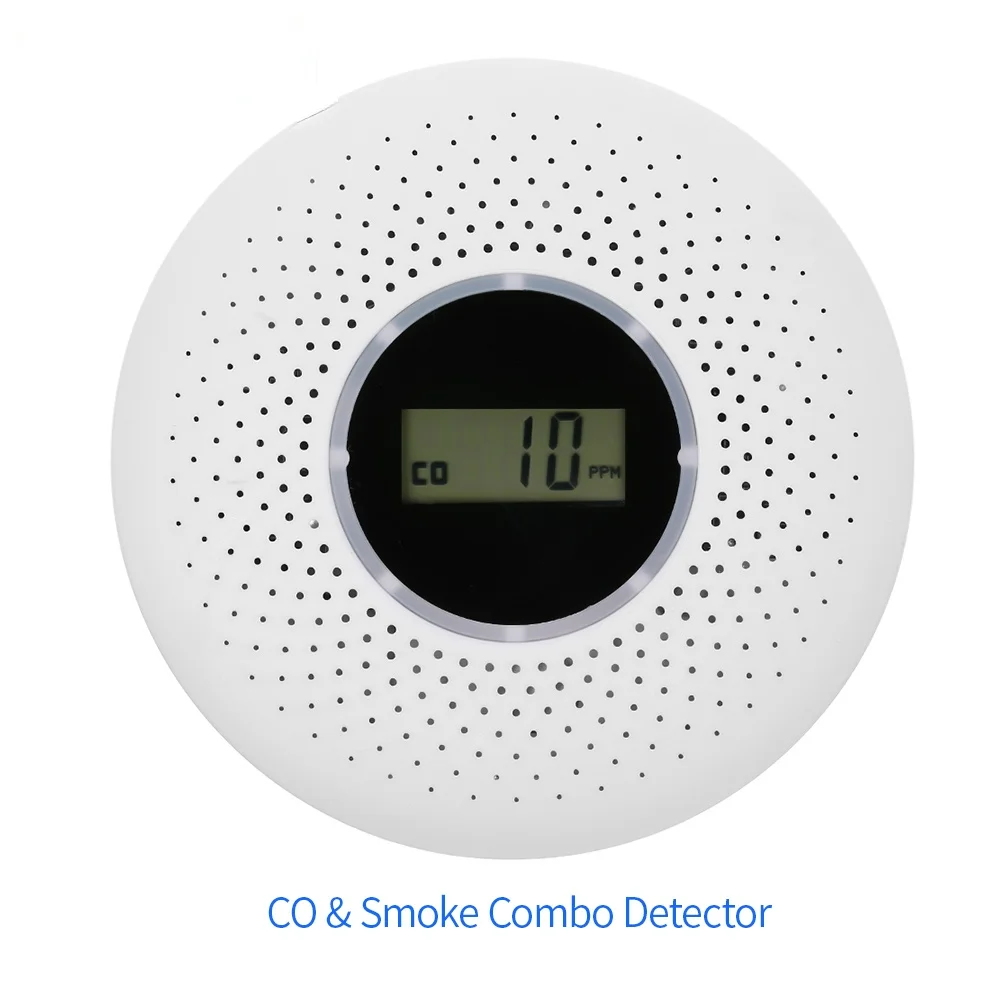 

2 in 1 LCD Display Carbon Monoxide & Smoke Combo Detector Battery Operated CO Alarm with LED Light Flashing Sound Warning