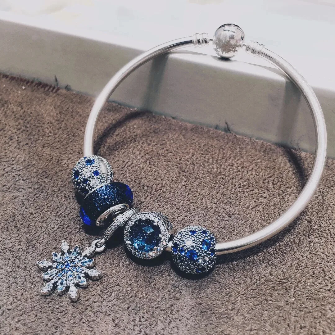 Женский браслет из серебра 100% пробы с голубым планетой и сердцем | Украшения