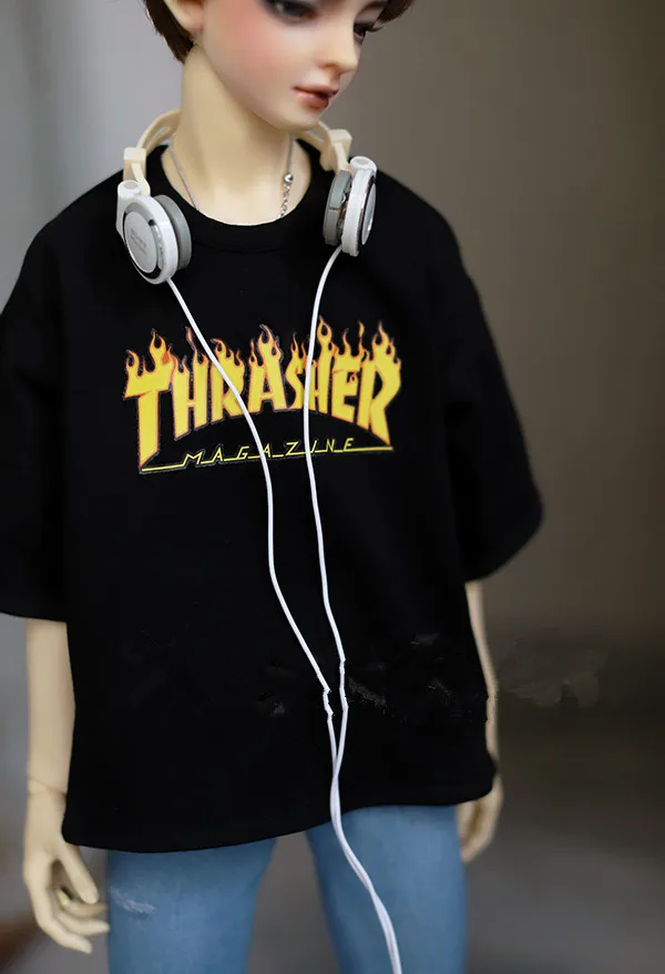 

4 point 3point Uncle BJD Mini Baby Top Loose Short Sleeve Pokey Flame Flame Print T-Shirt