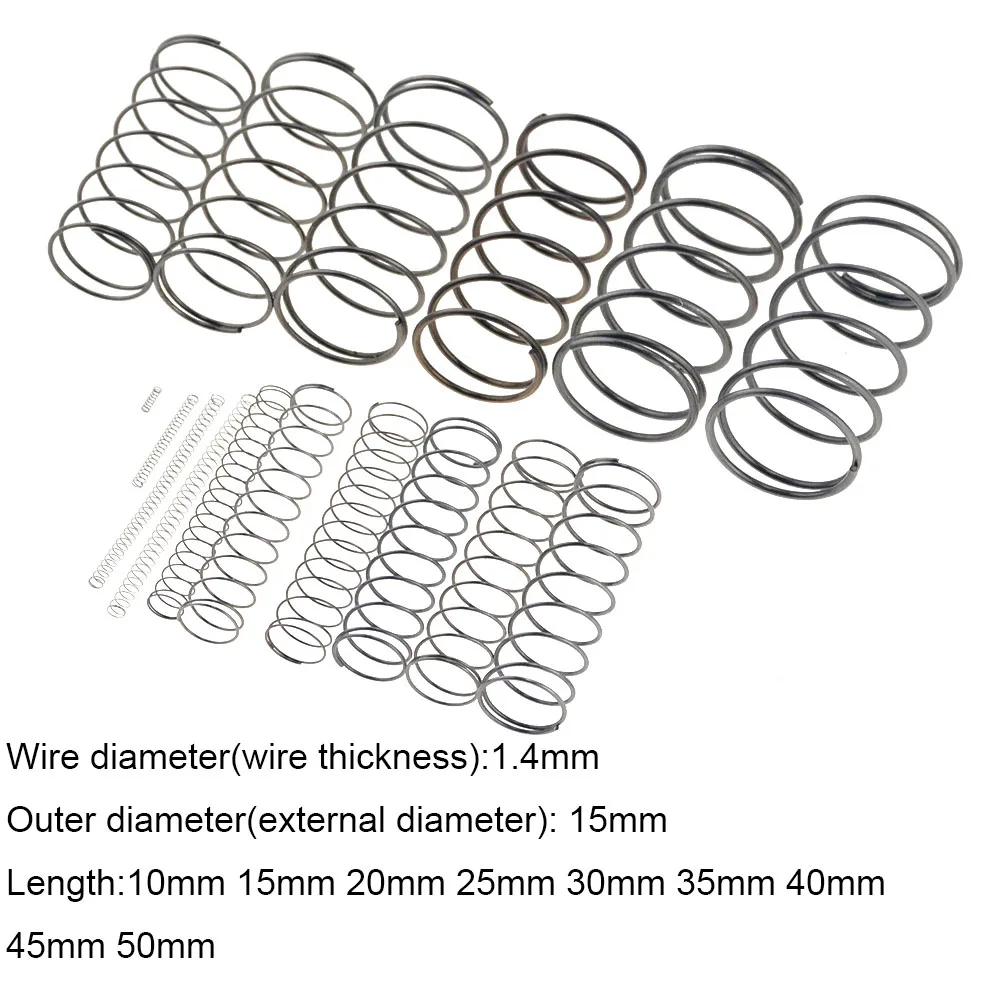 

10 шт. 1,4*15*10-50 мм пружинная сталь маленький сжатие Механическая возвратная пружина давление пружина OD 15 мм x 15x10-50 мм