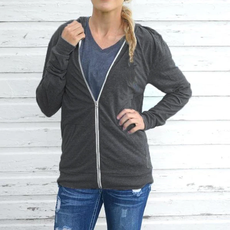 Женская повседневная толстовка на молнии однотонная Толстовка с длинным рукавом