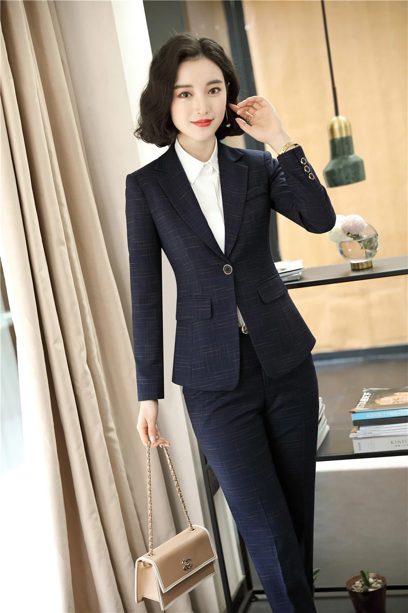 

High Quality Fabric Formal Women Business Suits with Pants and Jackets Coat Autumn Winter Ladies Office Blazers Set Pantsuits