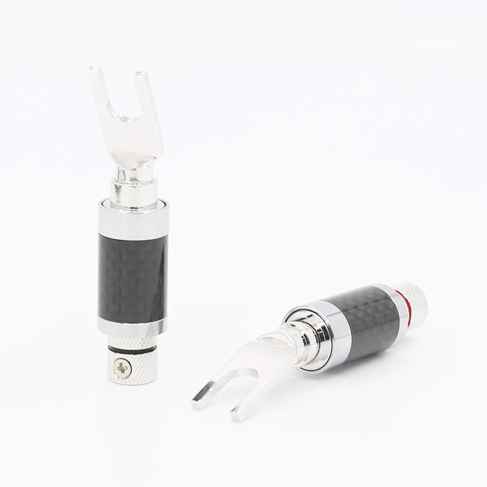 4 pieces Rhodium Plated Spade Plug Carbon Fiber Speaker 9mm Cable Connector | Электроника