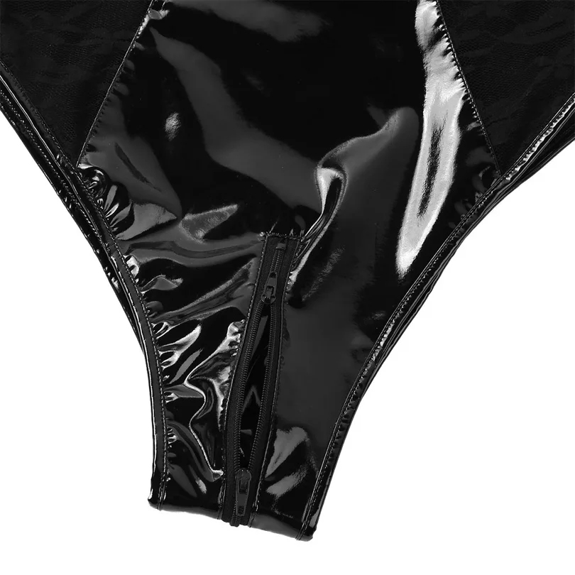 Женское блестящее боди с металлическим блеском латексный костюм-кошка