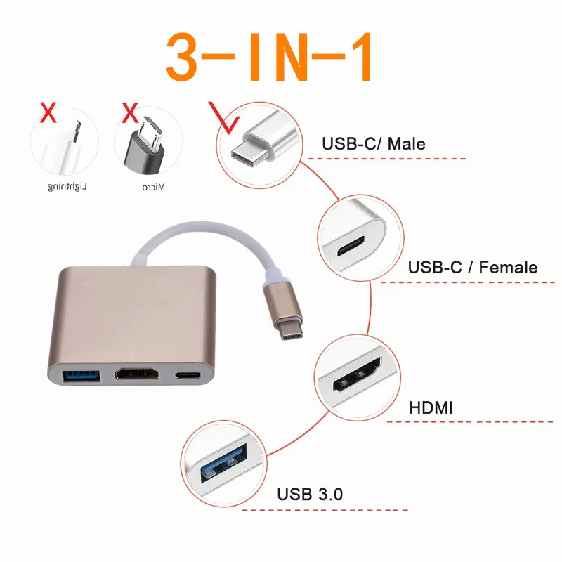 Переходник USB 3 1 с Usb C на HDMI Тип Hdmi адаптер в hdmi HDMI/USB 0/Type-C Алюминиевый для Apple Macbook |