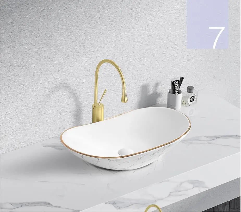 

Above Counter Wash Hand Basins Household Wash Basin Single Basin Ceramic Square Bathroom Sinks Shampoo SJ63-7