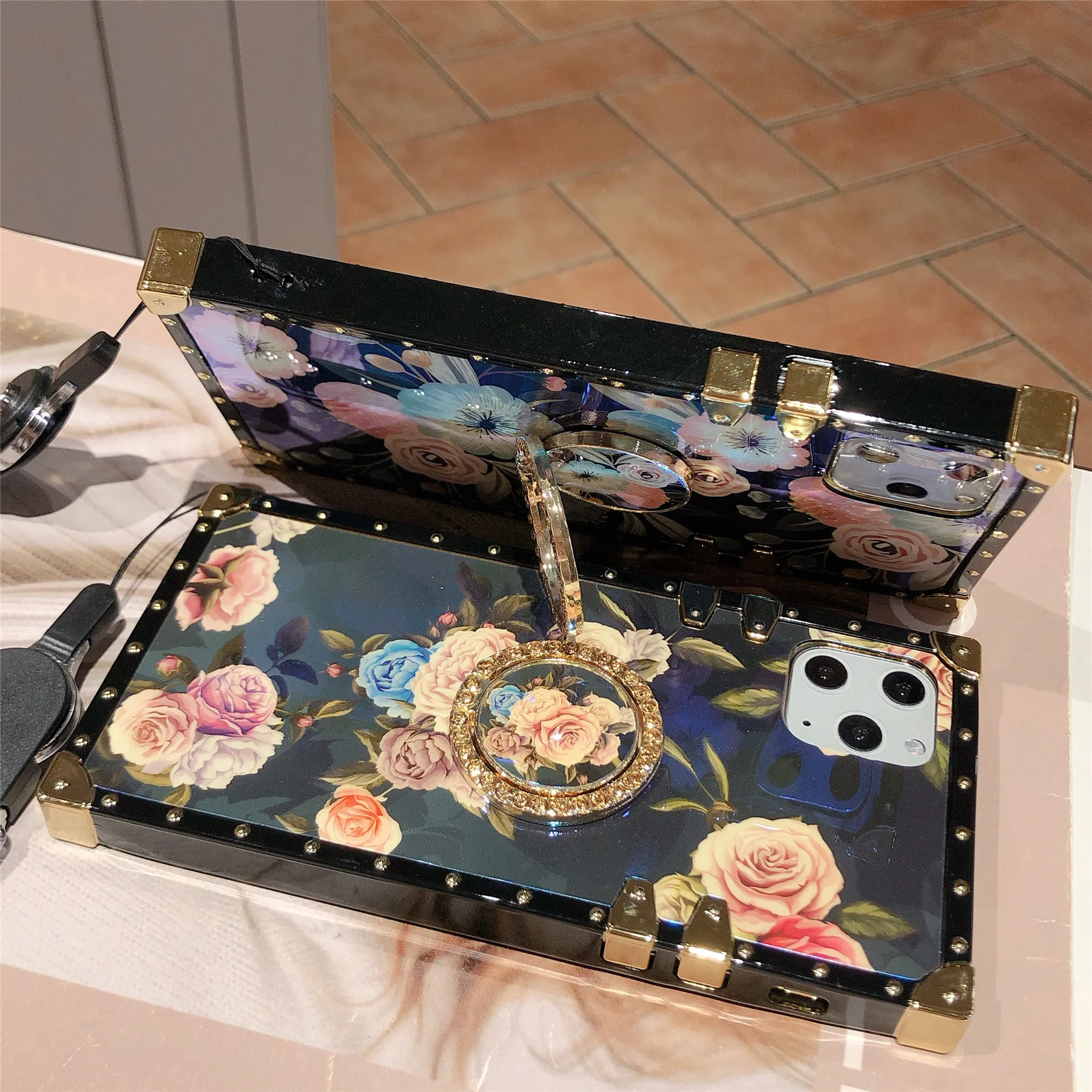 

Square Bling Diamond Shiny Rose for Galaxy Note 20 Ultra S20 S8 S10 PLUS S9 A71 A51 A70 A21 holder stand Back Cover