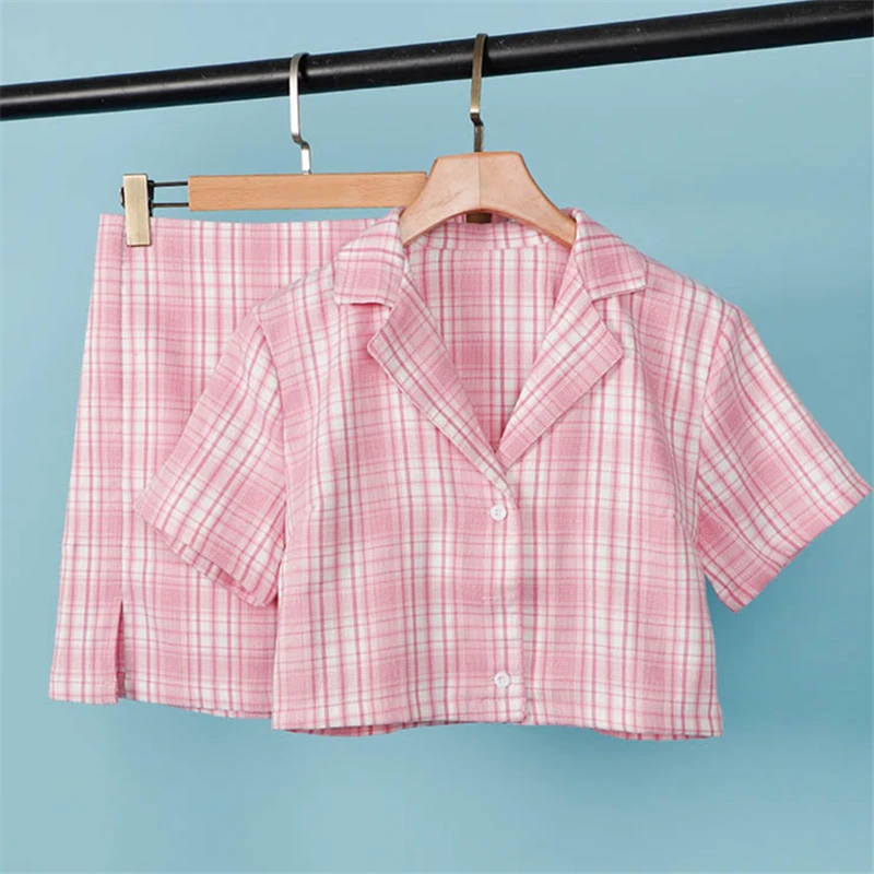 Женский комплект из 2 предметов в розовую клетку футболка с коротким рукавом и