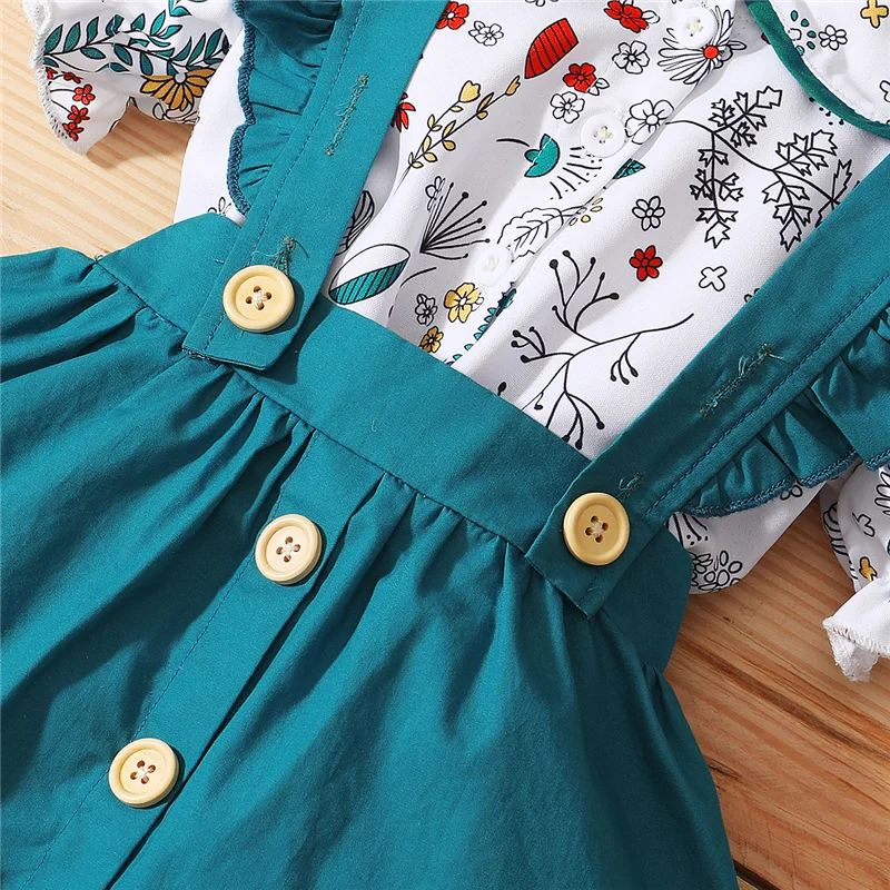 

2pcs 1-5Years Children Girls Skirt Suit,Baby Girls Casual Fresh Floral Short Sleeve Shirt and Solid Color Suspender Short Skirt