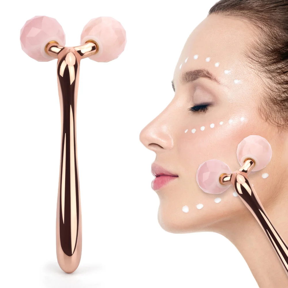 

3D Jade Roller Facial Massager Rose Quartz Massage Roller Pink Jade Face Roller Facial Beauty Tools Skincare Gift for Women