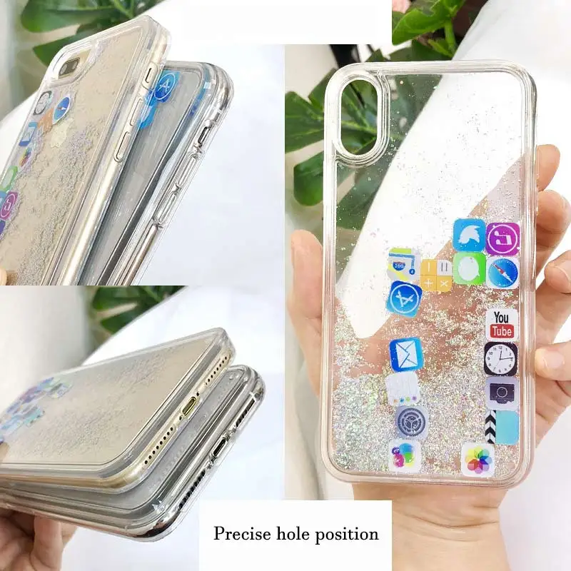 Для iPhone 11 Pro Max чехол Мобильный Жидкий блеск с приложением Настольный значок для X