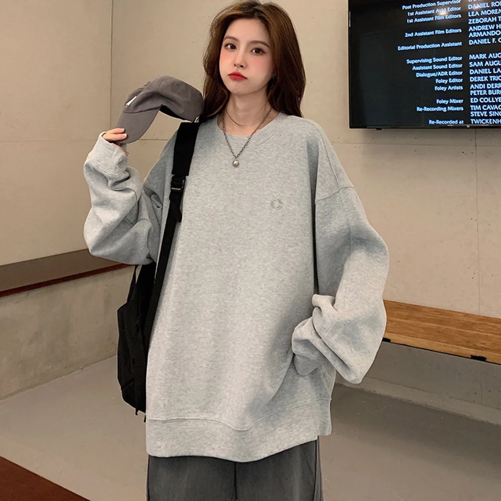 

Japan Style Hoodie Spring Autumn New Korean Fashion Loose Casual Simple Hot Sale Embroidery Round Neck Long Sleeve 2021
