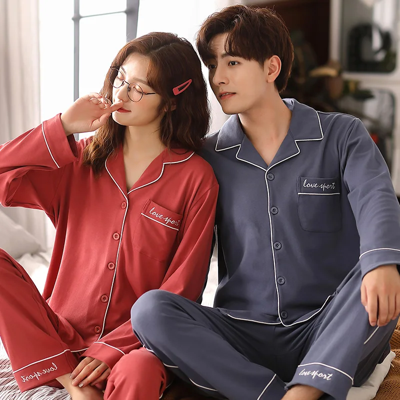 Женская Осенняя Пижама с отложным воротником однотонная Домашняя одежда мужская