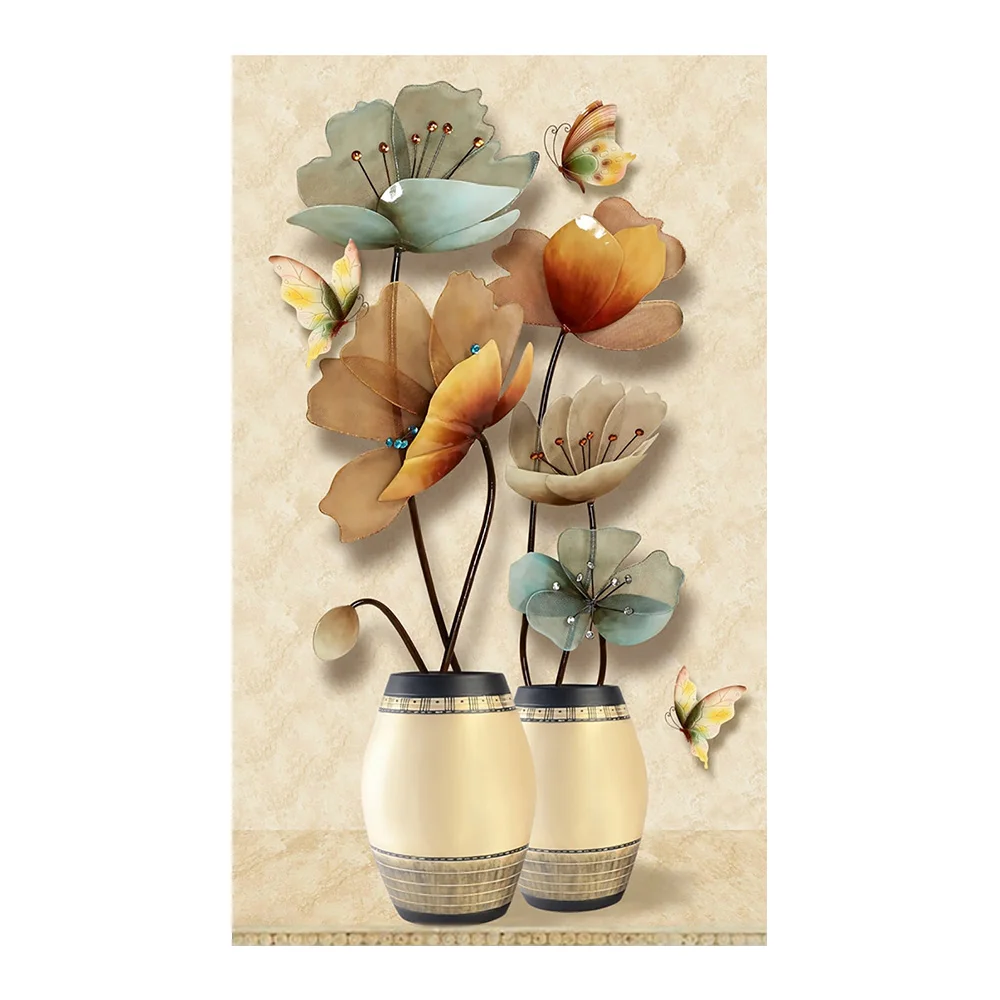 Алмазная живопись с вазой круглая полноразмерная мозаика цветочным орнаментом