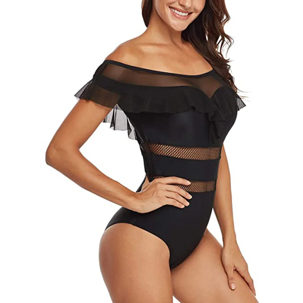 CPUTAN 2020 черный сексуальный с открытыми плечами однотонный купальник женский