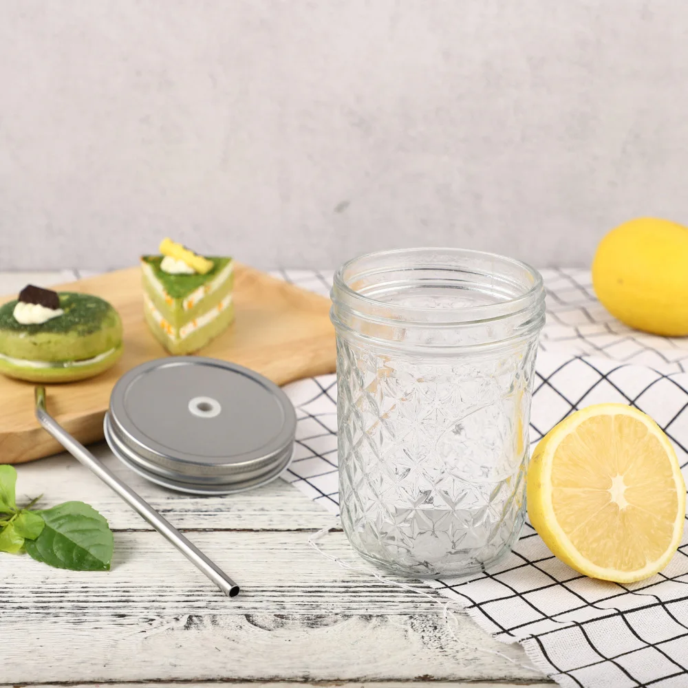 

1 Set Glass Mason Jars with Straw for Storing Hot Drink (Transparent)