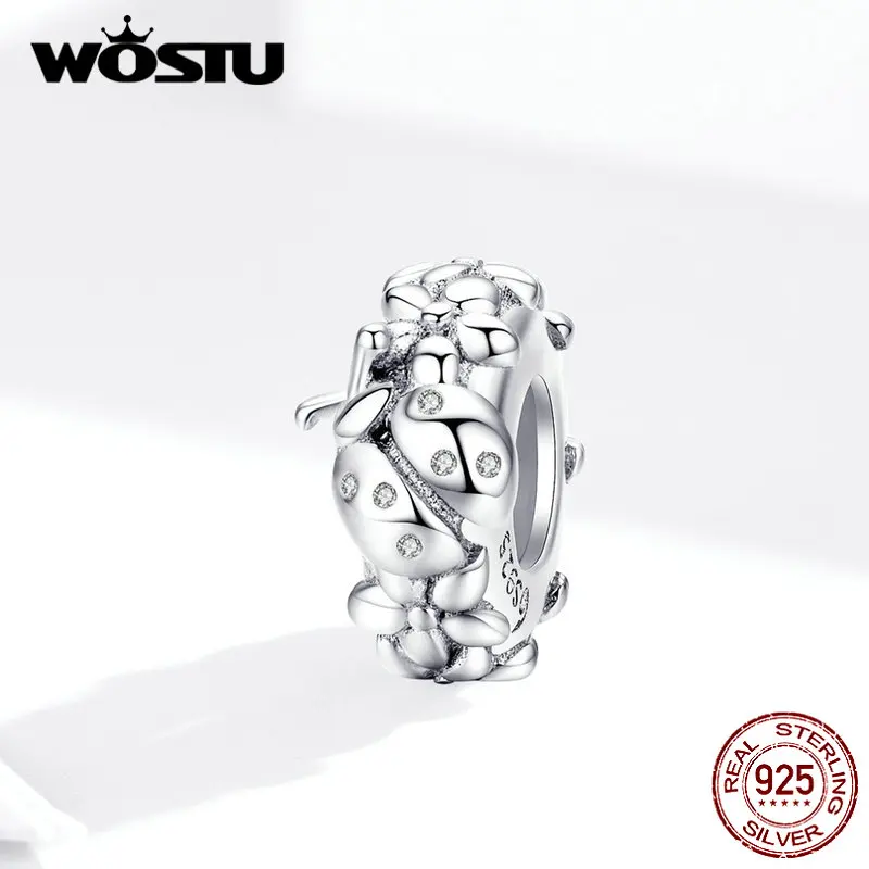 WOSTU 925 пробы Серебряный цветок Божья коровка силиконовые пробки Бусины разделитель Шарм Подходит браслет кулон ювелирные украшения DAC112