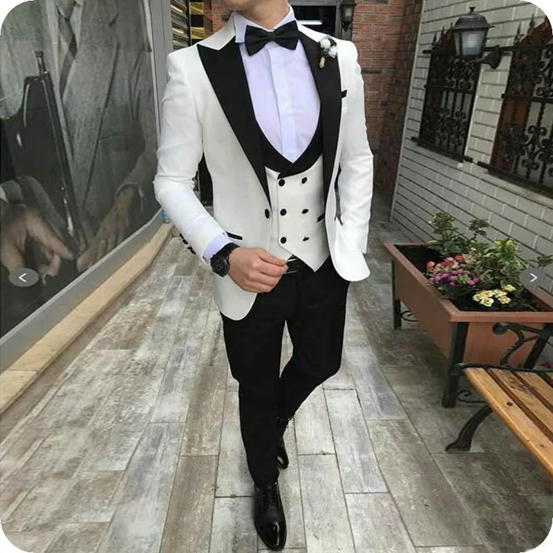 Same as image Новейший дизайн пальто брюки белые мужские классические костюмы для свадьбы Красивый смокинг жениха Slim Fit Terno Masculino вечерние костюмы на выпускной 3 предмета - Цвет: Same as image