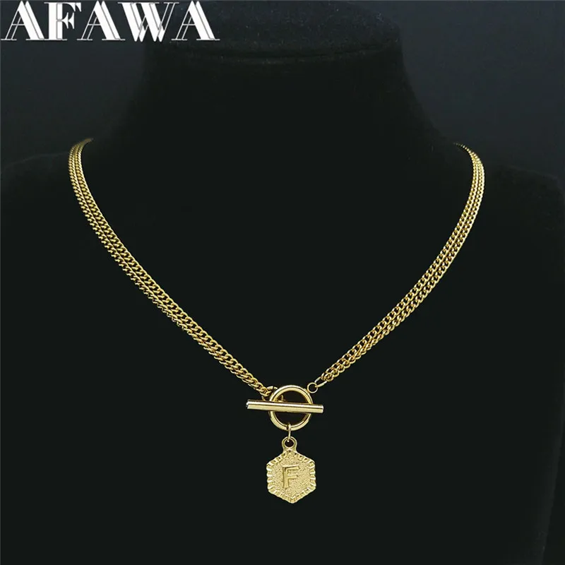 

2021 Stainless Steel Statement Necklace Women Gold Color Initials F Letter Chocker Necklaces Jewelry collier chaine XH07004S01