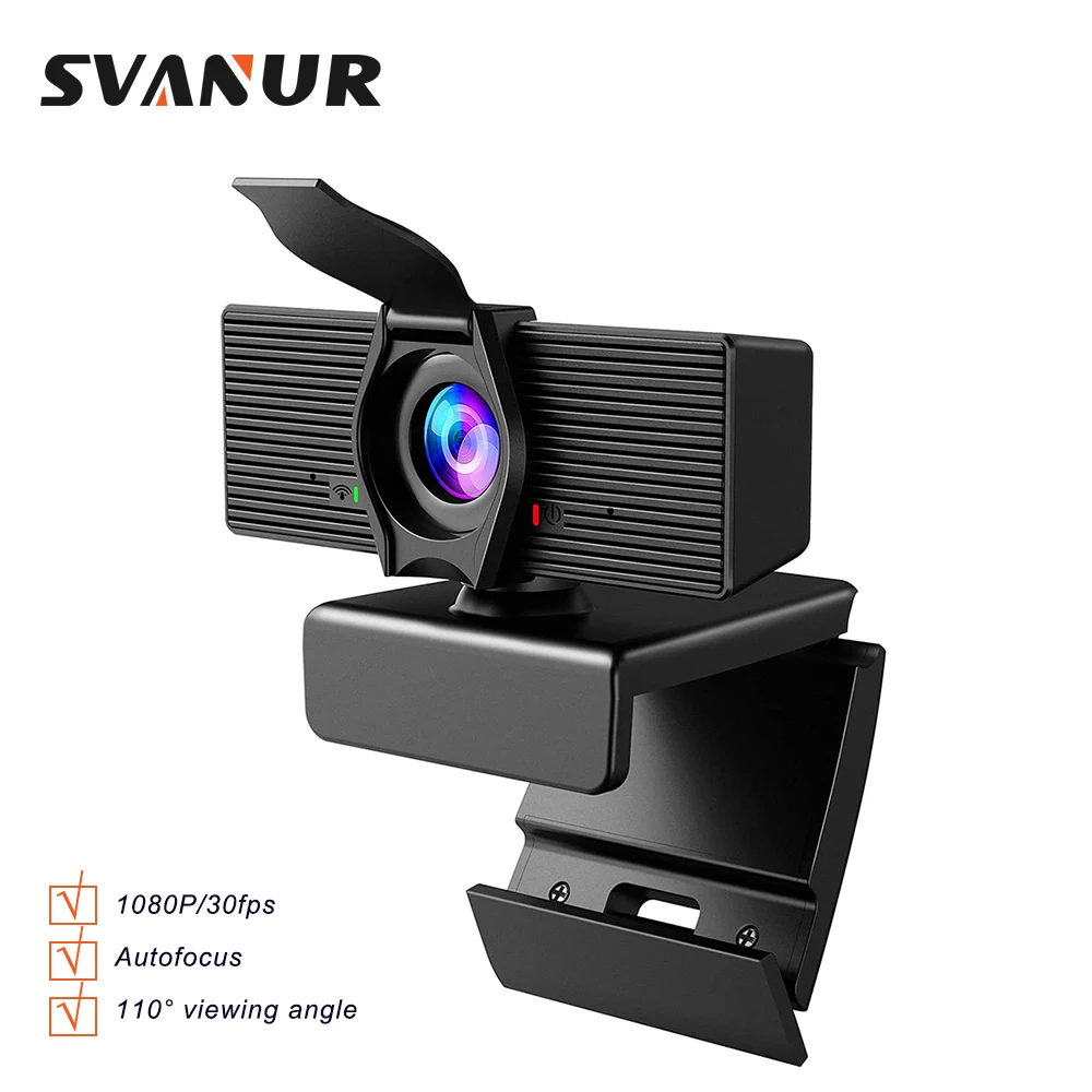 

Веб-камера SVANUR HD 1080P с автофокусом, веб-камера с микрофоном и крышкой для конфиденциальности, 6-слойная стеклянная линза, веб-камера с USB-разъе...