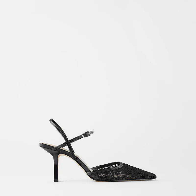 

Summer Sandals Women Black Mesh Stiletto High Heels Pointed Toe Buckle Party Dress Shoes Plus Size 40 2021 Luxury Fashion New