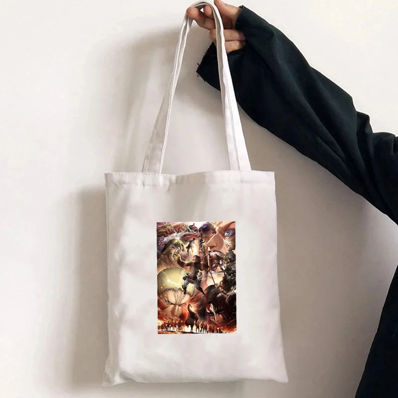 

Anime Attack on Titan Kawaii Print Women Shopping Canvas Bag Female Tote Eco 90s Style Shopper Shoulder Women's bags 2020 y2k