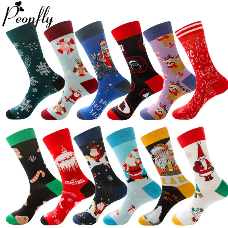 PEONFLY Для мужчин счастливой хлопковые носки с картинками забавные Санта Клаус