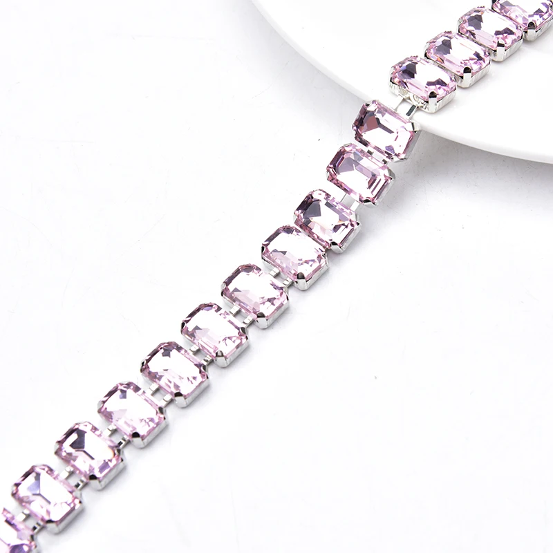 45 см/90 см Стразы cupchain 8 мм круглый+ 8x13 мм каплевидный Цветок Прозрачный Кристалл отделка Золотой металлический основание 2 см Ширина DIY платье - Цвет: rectangle pink