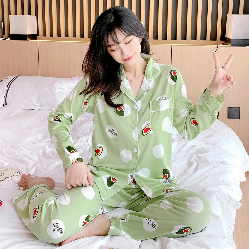

New Fashion Women Lovely Leisure Cotton Sleepwear Womens Female Cartoon Pajamas Casual Long-sleeve Pijamas Night Suit Pyjama