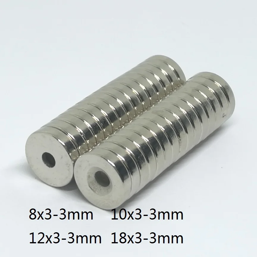 10 ~ 200 шт. 8x3 10x3 12x3 18x3 отверстие 3 N35 NdFeB потайной Круглый Магнит сверхмощный сильный