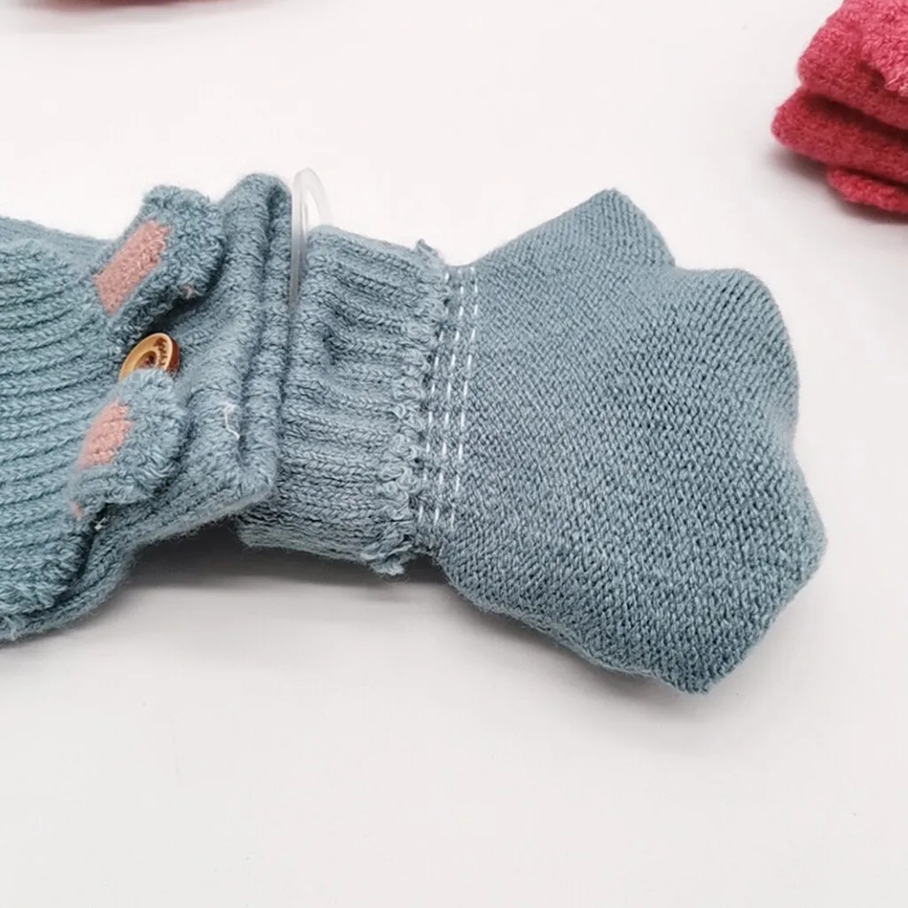 Детские зимние теплые вязаные перчатки-варежки без пальцев с откидной крышкой
