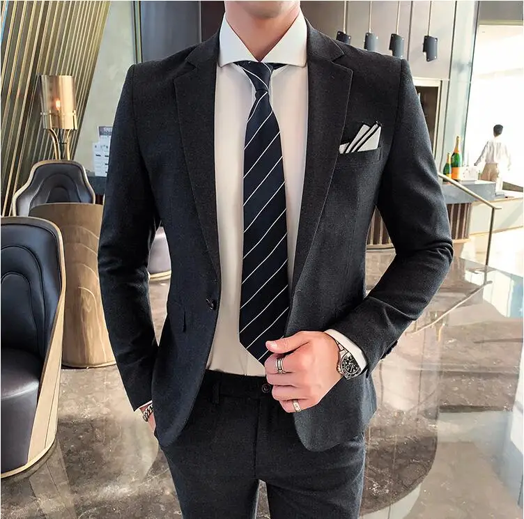 Новый простой костюм мужской из двух частей тонкий корейский волос стилист вино