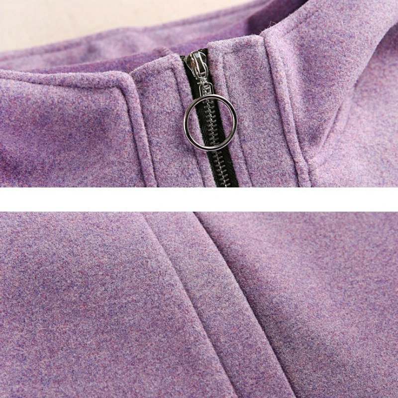 

Wool Women Blends Winter Hooded Solid Color Zipper Chic Loose Elegant Students All-match Harajuku Pockets Korean Style Oversize