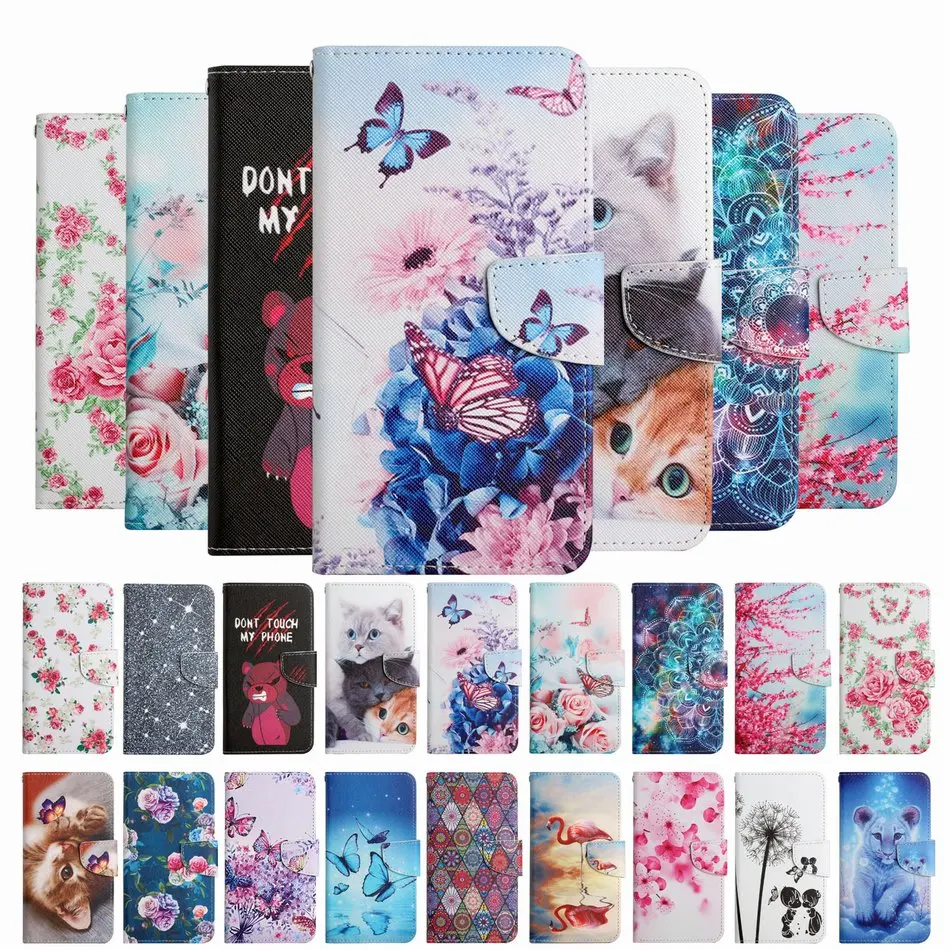 

Leather Card Slot Capa For Case Samsung Galaxy S20 Plus S21 FE Note 20 Ultra A52 A72 4G 5G Cat Wallet Butterfly Phone Cover D20F
