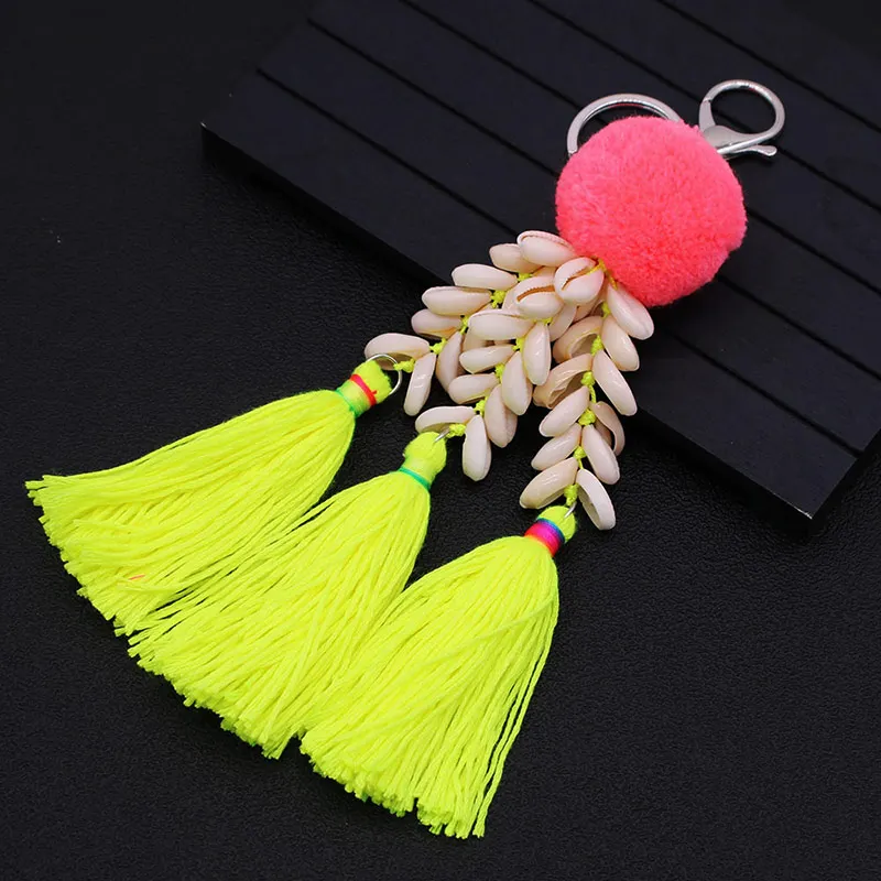 Новый брелок в богемном стиле виде ракушки с кисточками для ключей леди шарик