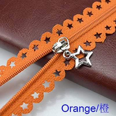 Orange Zippers 2 шт./лот 25 см Звезды Кружева молнии для одежды декоративные молнии Швейные аксессуары ручной работы цвета молнии со звездами слайдер - Цвет: Orange Zippers