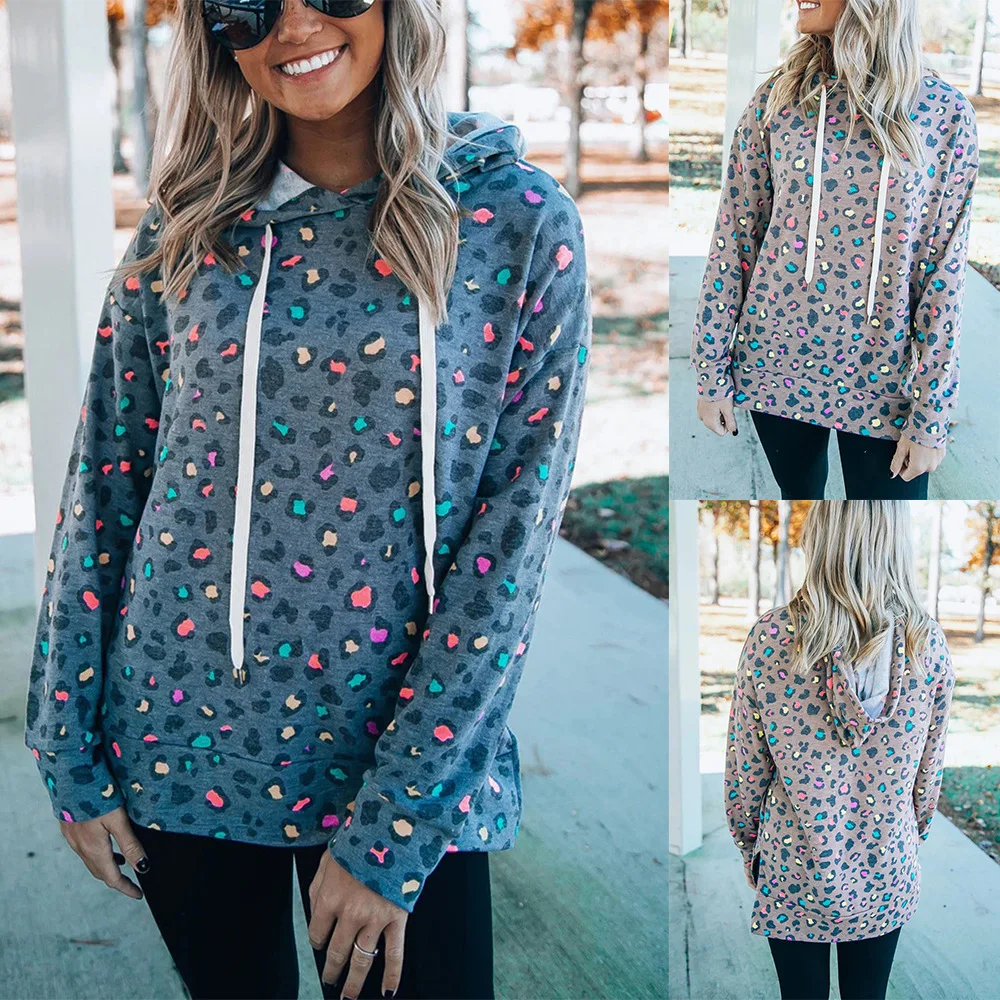 

Fashion Hoodie Women Sweatshirt Autumn Winter New Vintage Leopard Print Casual Loose Hooded Long-Sleeved Pullover Hooded Clothes